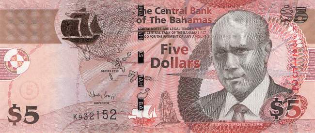Bahamas 5 Dollar p72A 2013